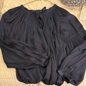 Calvin Rucker Silk Women's Navy Top Raw Hem Sz Sm